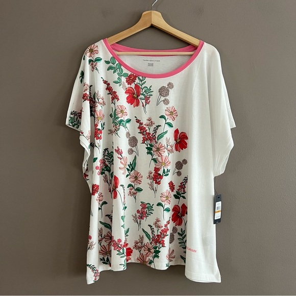Tommy Hilfiger Graphic Tee Floral Summer Sleeveless Cotton Modal White Sz 3XL - Picture 1 of 9